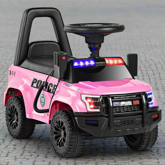 Police Foot To Floor Push Along Ride on Car with sirens and lights- in Pink