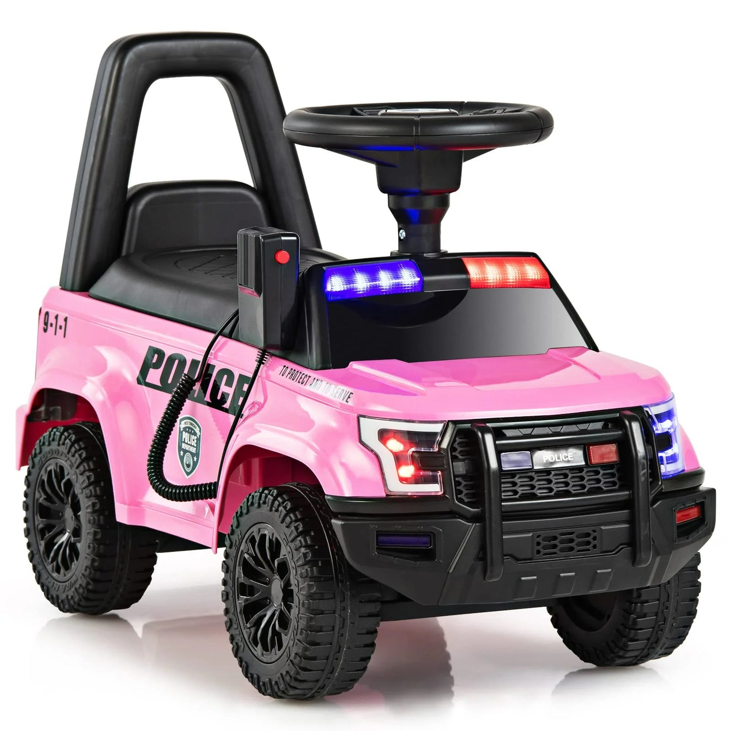 Police Foot To Floor Push Along Ride on Car with sirens and lights- in Pink