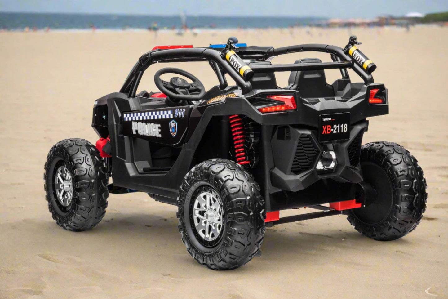 Kids 24v Police Buggy 2 Seater 4 Motors with Police Lights - BLACK