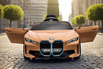 BMW i4 Licensed Kids 12V Electric Ride On Car with parental control In Gold