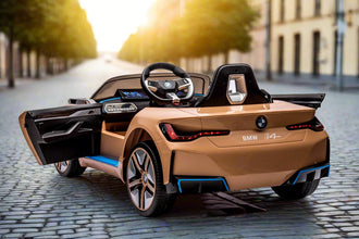 BMW i4 Licensed Kids 12V Electric Ride On Car with parental control In Gold