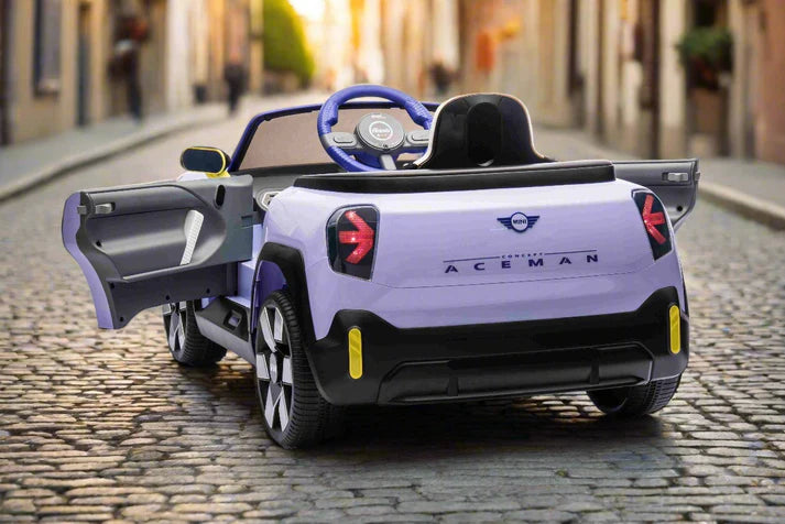 Mini Cooper Aceman 12v Electric Kids Ride on Car With Remote Purple Kiddies Motors