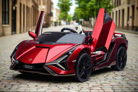 Lamborghini Sian 2 Seater 24V Kids Ride on Car with Remote & Drift Function - Metallic Red