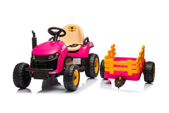 New 12V Kids Ride on Electric Tractor and Trailer with Remote - Pink