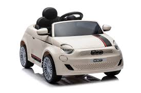 Fiat 500 Kids Electric Car 12v White with Leather Seat & Rubber Wheels