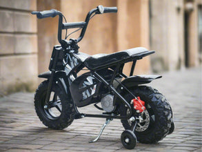 Kids 250w Electric Mini moto monkey bike with stabilisers in Black