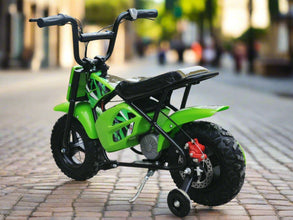 Kids Electric 250 watt Mini Moto Monkey Bike with stabilisers In Green