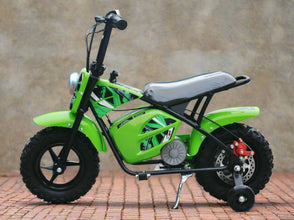 Kids Electric 250 watt Mini Moto Monkey Bike with stabilisers In Green