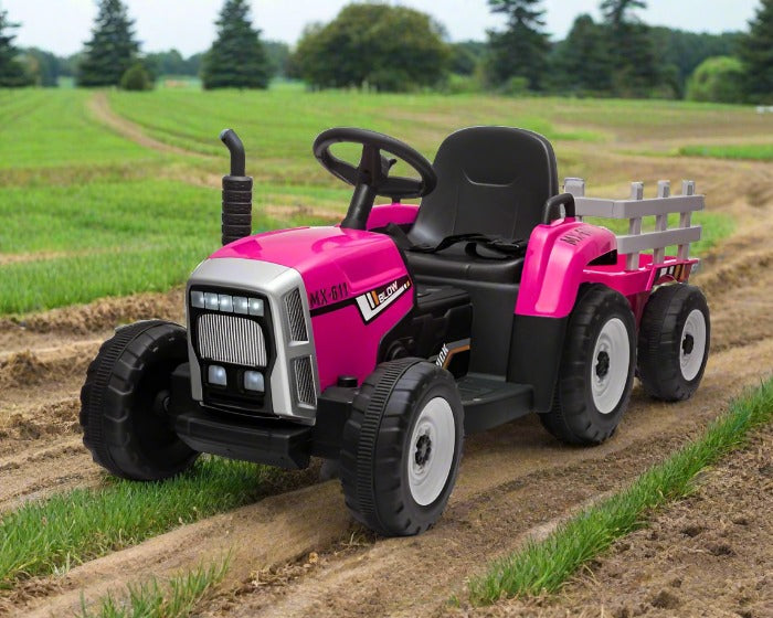 Kids Electric Ride On Tractor & Trailer With parental controller - Pink