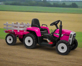 Kids Electric Ride On Tractor & Trailer With parental controller - Pink