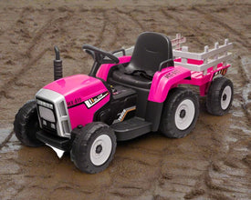 Kids Electric Ride On Tractor & Trailer With parental controller - Pink