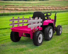 Kids Electric Ride On Tractor & Trailer With parental controller - Pink